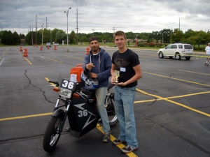 Tony & Blake with the trophy for the fastest cycle at the 2009 Michigan EV Rally
