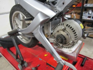 Best picture I have of the swing-arm bracket. Also the ME1003 DC motor sits on a jack in position.
